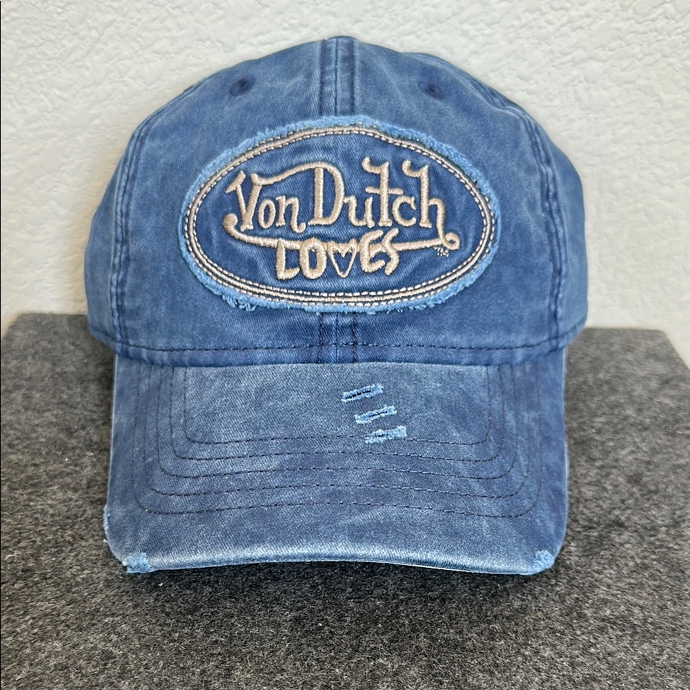Distressed Von Dutch Loves Denim Blue Cap